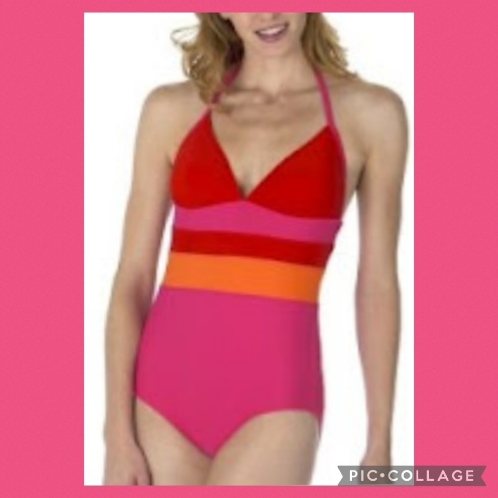 Pink, Orange and Red one piece swimsuit 4 - Picture 8 of 8